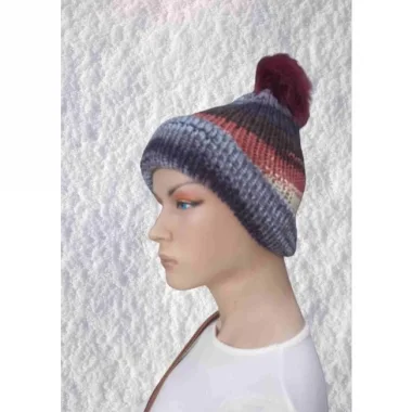 El Örgüsü Doğal Yün Ve Akrilik Karışımlı Sıcacık Kış Beresi Gri Karışık Renk