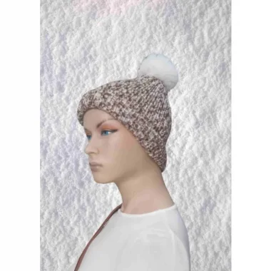 El Örgüsü Doğal Yün Ve Akrilik Karışımlı Sıcacık Kış Beresi Kahve-beyaz