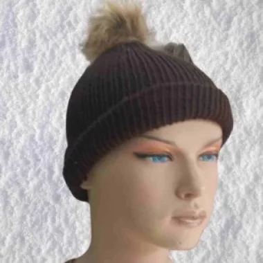 El Örgüsü Doğal Yün Ve Akrilik Karışımlı Sıcacık Kış Beresi Kahverengi Renk