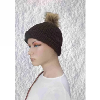 El Örgüsü Doğal Yün Ve Akrilik Karışımlı Sıcacık Kış Beresi Kahverengi Renk