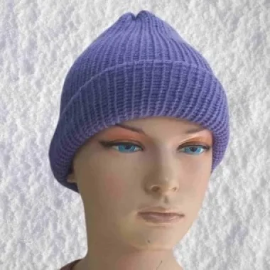 El Örgüsü Doğal Yün Ve Akrilik Karışımlı Sıcacık Kış Beresi Mor Renk