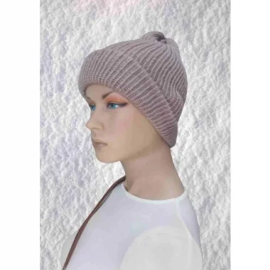 El Örgüsü Doğal Yün Ve Akrilik Karışımlı Sıcacık Kış Beresi Vizon Renk