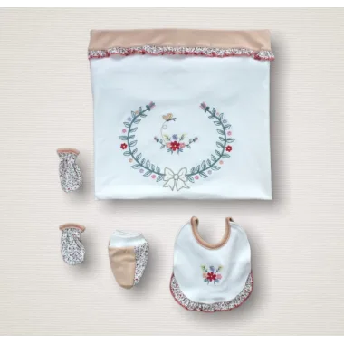 Erguvan Taç Nakışlı %100 Cotton Antibakteriyel Kız Bebek 10lu Zıbın Takımı Hastane Çıkışı