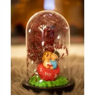 Fanus Teraryum Sevgiliye Hediye Sevgili Figürlü Işıklı Kuru Çiçekli