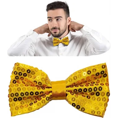 Gece Işıltısı Altın Payetli Pullu Papyon 7x2 Cm