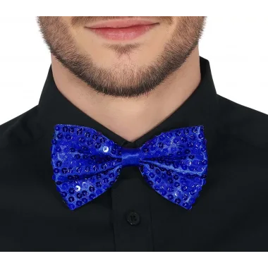 Gece Işıltısı Mavi Payetli Pullu Papyon 7x2 Cm