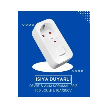 Isıya Duyarlı Devre Ve Akım Korumalı Duvar Tekli Anahtarlı Priz Fiş 16a/250v 750