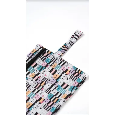 Islak/Kuru Kirli Temiz Kıyafet, Mayo, Bebek Çamaşır Çantası - Sıvı Geçirmez Kedili