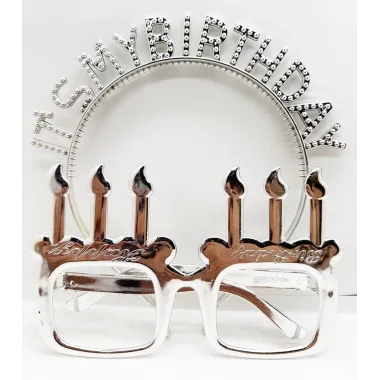 İt39s My Birthday Yazılı Taç Ve Mum Şekilli Gözlük Seti Gümüş Renk