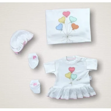 Kalpli Uçan Balon Nakışlı %100 Cotton Antibakteriyel 10lu Zıbın Takımı Hastane Çıkışı