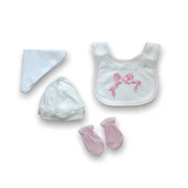 Kanaviçe Nakışlı %100 Cotton Antibakteriyel 5li Zıbın Takımı Hastane Çıkışı