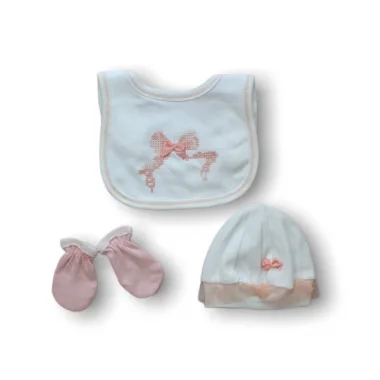 Kanaviçe Nakışlı %100 Cotton Antibakteriyel 5li Zıbın Takımı Hastane Çıkışı