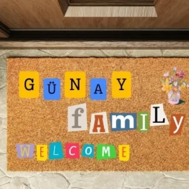 Kapı Önü Paspası Kişiye Özel Yazı Yazılır Koko Model Family Welcome Pk-1545