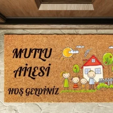 Kapı Önü Paspası Kişiye Özel Yazı Yazılır Koko Model Mutlu Aile Pk-1571
