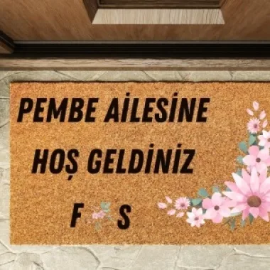 Kapı Önü Paspası Kişiye Özel Yazı Yazılır Koko Model Pembe Çiçek Pk-1577