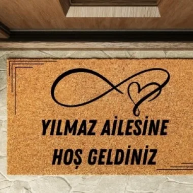 Kapı Önü Paspası Kişiye Özel Yazı Yazılır Koko Model Şeritli Sonsuzluk Kalp Pk-1602