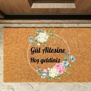 Kapı Önü Paspası Kişiye Özel Yazı Yazılır Koko Model Yuvarlak Çiçek Pk-1525