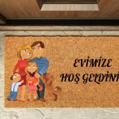 Kapı Önü Paspası Özel Tasarım Koko Model Evimize Hoşgeldiniz Aile Pk-1537