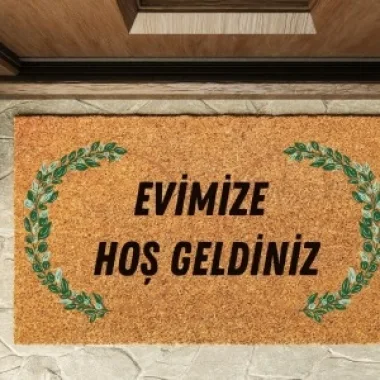 Kapı Önü Paspası Özel Tasarım Koko Model Evimize Hoşgeldiniz Yaprak Şerit Pk-1536