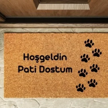 Kapı Önü Paspası Özel Tasarım Koko Model Hoş Geldin Pati Dostum Pk-1576