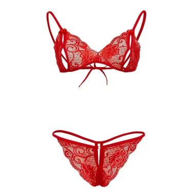 Kırmızı Dantelli Fantazi Sütyen Ve G-string Takım Tm2048