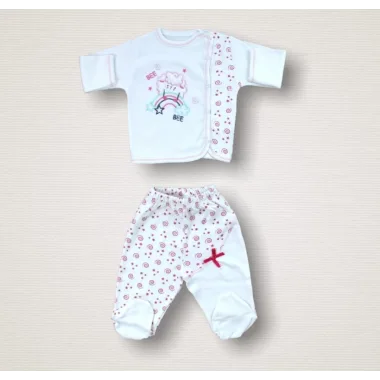 Kıvırcık Kuzu Nakışlı %100 Cotton Antibakteriyel 10lu Zıbın Takımı Hastane Çıkışı