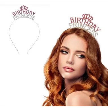 Kristal Taşlı Pembe Birthday Princess Yazılı Parti Tacı 19x11 Cm