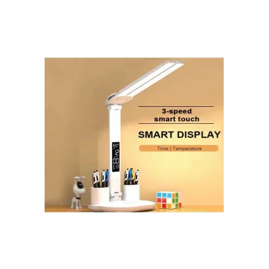 Led Dokunmatik Katlanabilir Masa Lambası Takvim Sıcaklık Saat Şarjlı Masa Lambası