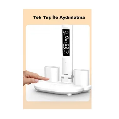 Led Dokunmatik Katlanabilir Masa Lambası Takvim Sıcaklık Saat Şarjlı Masa Lambası