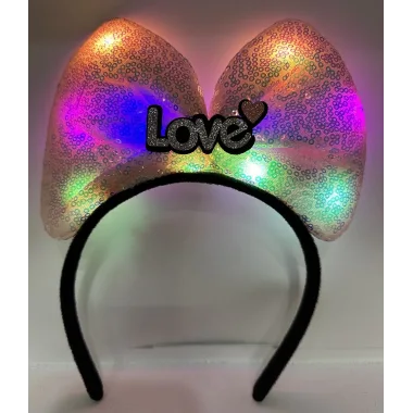 Led Işıklı Love Yazılı Pembe Fiyonk Taç – Kız Çocuk Parti Tacı