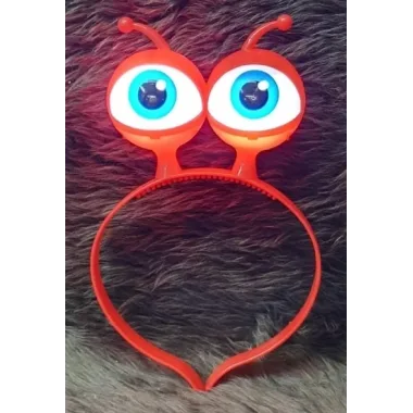 Led Işıklı Pilli 3 Farklı Modda Yanan Uzaylı Göz Parti Tacı Kırmızı Renk 18x12 Cm