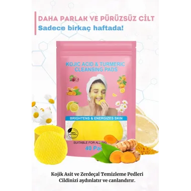 Leke Karşıtı Kojik Asit Ve Zerdeçal Yüz Temizleme Pedi – 40 Adet
