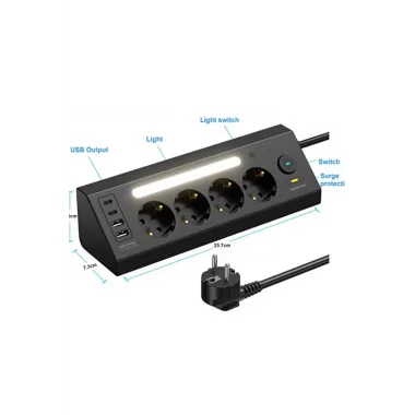 Lp764 Çoklu Gece Lambalı Priz Yüksek Gerilim Korumalı 4’lü Priz 2xusb 2xtype-c Çıkışlı Grup Priz Çoğaltıcı