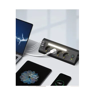 Lp764 Çoklu Gece Lambalı Priz Yüksek Gerilim Korumalı 4’lü Priz 2xusb 2xtype-c Çıkışlı Grup Priz Çoğaltıcı