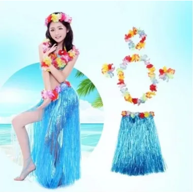 Luau Aloha Hawaii Partisi Etek Taç Ve Bileklik Seti Mavi