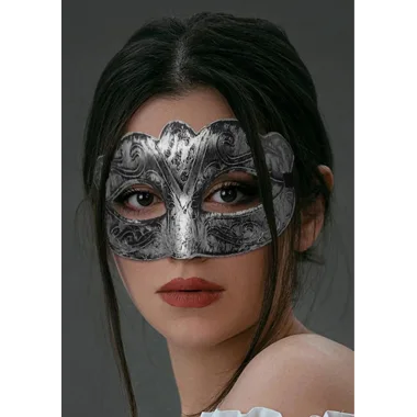 Maskeli Balo Antik Gri Gümüş Eskitilmiş Maske Balo Venedik