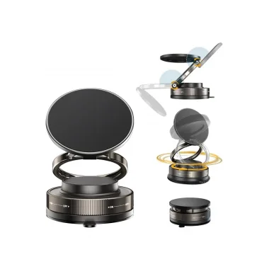 Metalik Magsafe Telefon Tutucu Tüm Yüzeylerle Uyumlu Vakumlu 360 Dönen Oynar Başlık