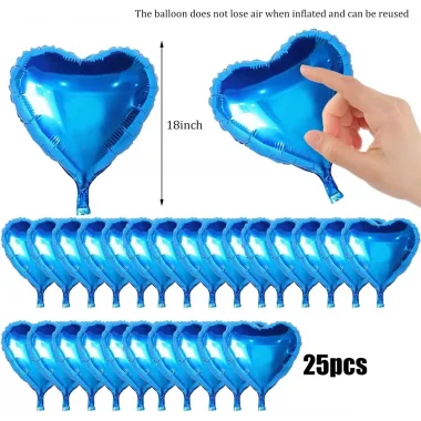 Metalize Parlak Mavi Kalp Şekilli Uçan Balon Folyo 18 İnç 45 Cm 25 Adet
