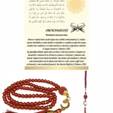 Namaz Tesbihi Vavlı 99lu Cam İncili Amenerrasulü Dua Kartı İle Fuşya Renk Hediyelik