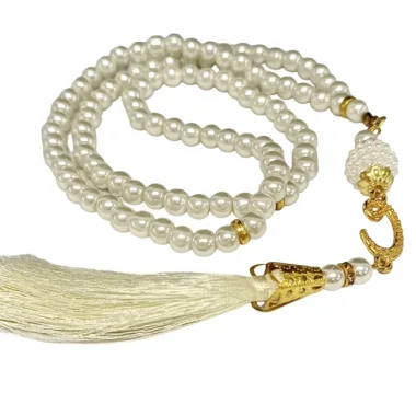 Namaz Tesbihi Vavlı 99lu Cam İncili Amenerrasulü Dua Kartı İle Krem Renk Hediyelik