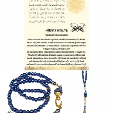 Namaz Tesbihi Vavlı 99lu Cam İncili Amenerrasulü Dua Kartı İle Lacivert Renk Hediyelik