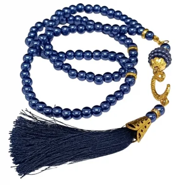 Namaz Tesbihi Vavlı 99lu Cam İncili Amenerrasulü Dua Kartı İle Lacivert Renk Hediyelik