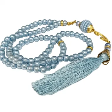 Namaz Tesbihi Vavlı 99lu Cam İncili Amenerrasulü Dua Kartı İle Mavi Renk Hediyelik