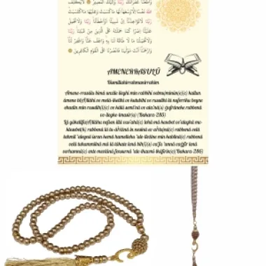 Namaz Tesbihi Vavlı 99lu Cam İncili Amenerrasulü Dua Kartı İle Süt Kahve Renk Hediyelik