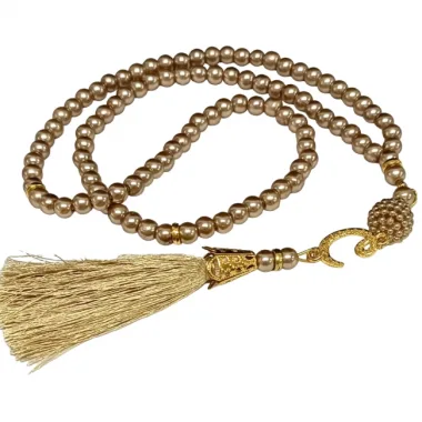 Namaz Tesbihi Vavlı 99lu Cam İncili Amenerrasulü Dua Kartı İle Süt Kahve Renk Hediyelik