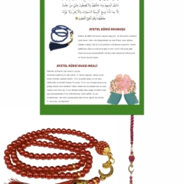 Namaz Tesbihi Vavlı 99lu Cam İncili Ayet-el Kürsi Dua Kartı İle Fuşya Renk Hediyelik