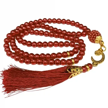 Namaz Tesbihi Vavlı 99lu Cam İncili Ayet-el Kürsi Dua Kartı İle Fuşya Renk Hediyelik