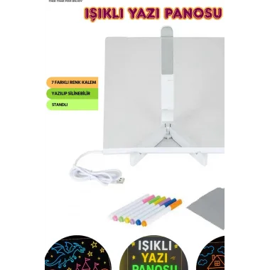 Neon Işıklı 7 Renk Işık Boyama Kalemli Led Resim Panosu Boyama Tahtası Kalemleri 20 X 20