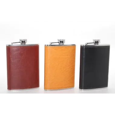 Paslanmaz Çelik Tekli 9 Oz Derili Matara Alk2662