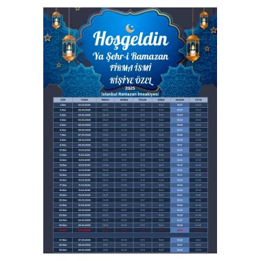 Ramazan İmsakiyesi Modern Kişiye Özel Tasarımlı Dijital Baskı 1 Adet A4 300 gr Model 24